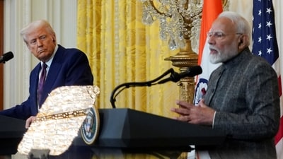 US President Donald Trump and Prime Minister Narendra Modi attend a joint press conference at the White House in Washington, DC, on February 13, 2025. (REUTERS)