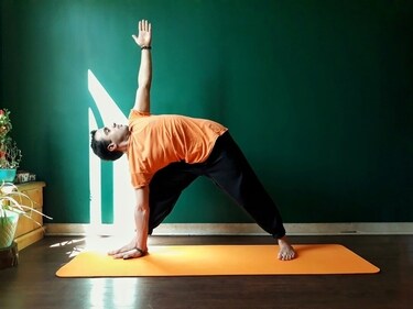 Triangle pose (Trikonasana) deeply stretches your legs, hips, back, chest, and shoulders Triangle pose (Trikonasana) deeply stretches your legs, hips, back, chest, and shoulders