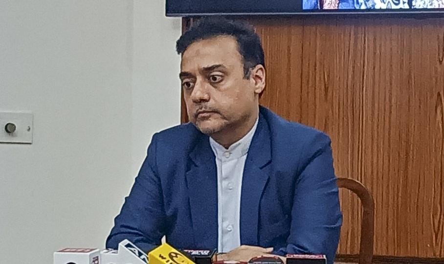 Iran’s deputy chief of mission to India Mohammad Javad Hosseini addresses a press conference, in New Delhi, Friday (PTI) Iran’s deputy chief of mission to India Mohammad Javad Hosseini addresses a press conference, in New Delhi, Friday (PTI)