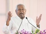 Bihar Chief Minister Nitish Kumar addressing during a public meeting at Siwan, Bihar, India, Friday,20. 2025