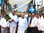 Karnataka transport minister launching BMTC express service in Bengaluru. Karnataka transport minister launching BMTC express service in Bengaluru.