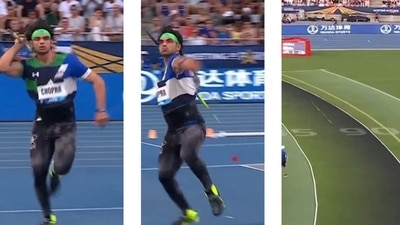 Neeraj Chopra bagged first position in Paris. (Twitter) Neeraj Chopra bagged first position in Paris. (Twitter)
