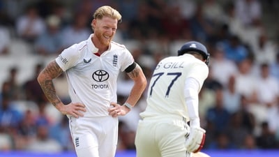 England captain Ben Stokes, left, reacts after bowling a delivery to India's captain Shubman Gill, right, on day one of the first Test (AP) England captain Ben Stokes, left, reacts after bowling a delivery to India's captain Shubman Gill, right, on day one of the first Test (AP)