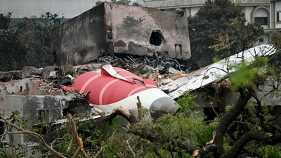 Debris of Air India flight 171 is pictured after it crashed in a residential area near the airport in Ahmedabad on June 13, 2025. (AFP)