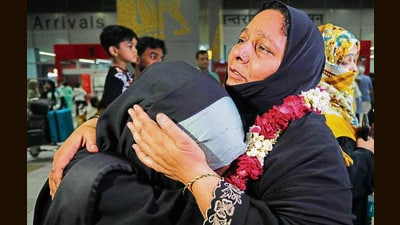 An Indian student meeting a relative after returning from Iran, at the Indira Gandhi International Airport, New Delhi, on Saturday. (PTI) An Indian student meeting a relative after returning from Iran, at the Indira Gandhi International Airport, New Delhi, on Saturday. (PTI)