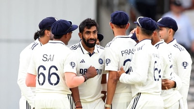 India's Jasprit Bumrah celebrates with teammates after taking the wicket of England's Zak Crawley, caught by Karun Nair (Action Images via Reuters)