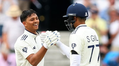 India's Yashasvi Jaiswal celebrates after reaching his century (Action Images via Reuters)