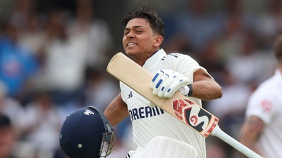 Yashasvi Jaiswal celebrates his maiden Test century in England (AP) Yashasvi Jaiswal celebrates his maiden Test century in England (AP)