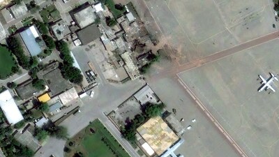 This image shows a damaged building at Nur Khan airbase after Indian airstrikes. Prior to this, Pakistan used drones and heavy artillery to hit civilian areas across the LoC, resulting in casualties. (via REUTERS)