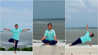 International Yoga Day 2025: Actor Hina Khan took to Instagram to share photos of herself doing yoga in Goa and wrote in her caption, "Yoga with a perfect view. Yoga, breath work, and meditation are everything. Be good to yourself." (Instagram/ Hina Khan) 