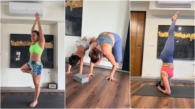 International Yoga Day 2025: Neha Dhupia took to Instagram to post a bunch of solo photos from her yoga sessions; one the pics also featured her little son. In her caption, she wrote, "I do yoga with my world… also yoga changed my world. Wishing everyone health, happiness and peace on International Day of Yoga." (Instagram/ Neha Dhupia) 