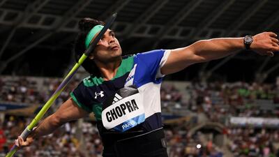 Neeraj Chopra in action at the Paris Diamond League. (X/Wanda Diamond League) Neeraj Chopra in action at the Paris Diamond League. (X/Wanda Diamond League)
