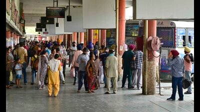 Passengers stranded at Ludhiana bus stand after contractual workers halted the buses during a protest in Ludhiana on Saturday. (Gurpreet Singh/HT) Passengers stranded at Ludhiana bus stand after contractual workers halted the buses during a protest in Ludhiana on Saturday. (Gurpreet Singh/HT)