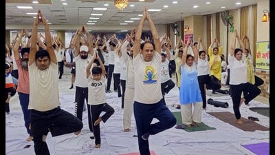 People taking part in special yoga camps at Ambedkar Bhawan in Ludhiana on Saturday. (HT Photo) People taking part in special yoga camps at Ambedkar Bhawan in Ludhiana on Saturday. (HT Photo)