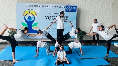 The event featured a performance by young yoga artists who demonstrated various asanas. (Handout) The event featured a performance by young yoga artists who demonstrated various asanas. (Handout)