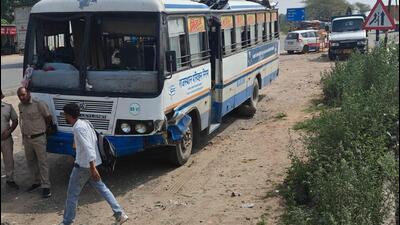 The Rajasthan Roadways bus, after the accident. (HT Photo) The Rajasthan Roadways bus, after the accident. (HT Photo)