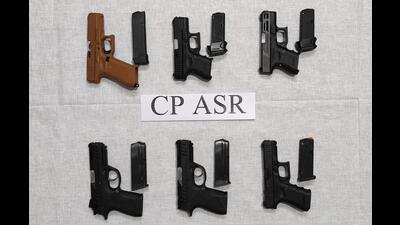 The weapons, smuggled via drones from across the border include four 9MM Glock pistols and two .30-bore PX5 pistols. (HT) The weapons, smuggled via drones from across the border include four 9MM Glock pistols and two .30-bore PX5 pistols. (HT)