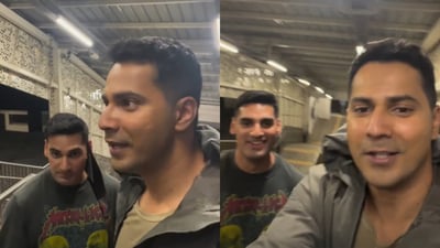 Ahan Shetty and Varun Dhawan take metro after a crazy adventure. Ahan Shetty and Varun Dhawan take metro after a crazy adventure.