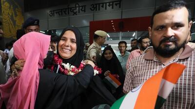 Walking out of Gate Number 6, some of the evacuees chanted ‘Bharat Mata ki Jai’ and ‘Hindustan Zindabad’, while others broke down upon seeing their families (PTI)