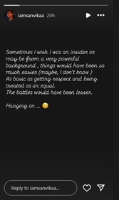 Taking to her Instagram Stories, Sanvikaa shared a note. Taking to her Instagram Stories, Sanvikaa shared a note.