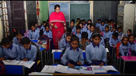 Schoolteachers say almost every class has been waiting for books of one or two subjects. (HT Photo)
