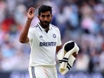 India's Jasprit Bumrah leaves the field at the end of the innings
