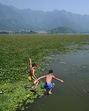 Children trying to beat the heat on a hot day in Srinagar. (Waseem Andrabi //HT)