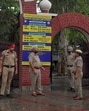 Heavy police force has been deployed at the Khalsa College for Women in Ghumar Mandi, the counting centre for the Ludhiana West byelection. (Manish/HT)