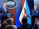 US defense secretary Pete Hegseth and joint chiefs chairman Gen. Dan Caine speak during a news conference at the Pentagon. US defense secretary Pete Hegseth and joint chiefs chairman Gen. Dan Caine speak during a news conference at the Pentagon.