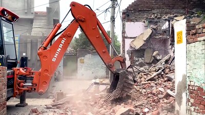 A demolition drive in progress in Bathinda on Sunday. (ANI)