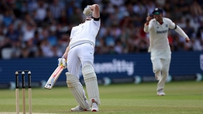 Heartbreak for Harry Brook, as fourth time's the charm for India. Brook rode his luck, surviving various chances, but forged his way forward to 99. That's where he was dismissed, hitting a short ball to deep fine leg, the latest victim of the nervous 90s. (AP) Heartbreak for Harry Brook, as fourth time's the charm for India. Brook rode his luck, surviving various chances, but forged his way forward to 99. That's where he was dismissed, hitting a short ball to deep fine leg, the latest victim of the nervous 90s. (AP)