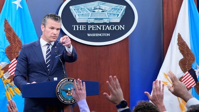 US defense secretary Pete Hegseth during a press conference on strikes against Iran. (AP) US defense secretary Pete Hegseth during a press conference on strikes against Iran. (AP)