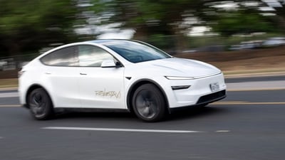 A vehicle Tesla is using for robotaxi testing purposes on Oltorf Street in Austin (Bloomberg) A vehicle Tesla is using for robotaxi testing purposes on Oltorf Street in Austin (Bloomberg)