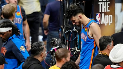 Chet Holmgren walks of the court after losing the Indiana Pacers in game six of the 2025 NBA Finals between the Oklahoma City Thunder and the Indiana Pacers at Gainbridge Fieldhouse. (IMAGN IMAGES via Reuters Connect)