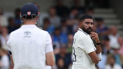 India's Mohammed Siraj, right, and England's Harry Brook, left, exchange words on Day 3 of first Test (AFP) India's Mohammed Siraj, right, and England's Harry Brook, left, exchange words on Day 3 of first Test (AFP)
