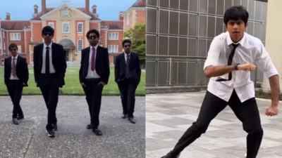 Bollywood energy met Oxford charm in a viral dance by desi boys. (Screengrab Instagram/@druvphk  )