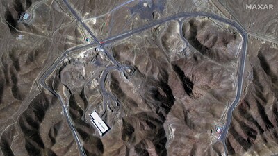A satellite view shows an overview of Fordow underground complex, before the U.S. struck the underground nuclear facility, near Qom, Iran June 20, 2025. (via REUTERS)