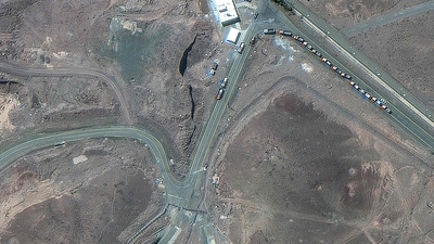 This handout satellite image courtesy of Maxar Technologies shows cargo trucks postioned near an underground entrance to Iran's Fordow Fuel Enrichment Plant (FFEP), in Fordo, Iran on June 19, 2025. (AFP) This handout satellite image courtesy of Maxar Technologies shows cargo trucks postioned near an underground entrance to Iran's Fordow Fuel Enrichment Plant (FFEP), in Fordo, Iran on June 19, 2025. (AFP)