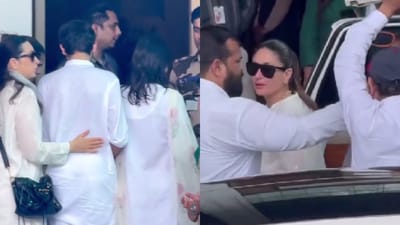 Karisma Kapoor, Kareena Kapoor head for Sunjay Kapur's prayer meet. Karisma Kapoor, Kareena Kapoor head for Sunjay Kapur's prayer meet.
