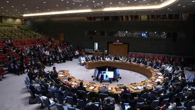 General view of a United Nations Security Council emergency meeting in New York on June 22, 2025, one day after US strikes on Iranian nuclear facilities. (AFP) General view of a United Nations Security Council emergency meeting in New York on June 22, 2025, one day after US strikes on Iranian nuclear facilities. (AFP)