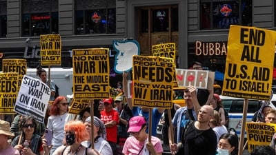 Anti-Trump 'No More War' protests are being organised nationwide following a US military strike on Iran. (Photo by Alex Kent / GETTY IMAGES NORTH AMERICA / Getty Images via AFP) (Getty Images via AFP) Anti-Trump 'No More War' protests are being organised nationwide following a US military strike on Iran. (Photo by Alex Kent / GETTY IMAGES NORTH AMERICA / Getty Images via AFP) (Getty Images via AFP)