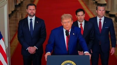 US President Donald Trump at the White House addressing US' strikes on Iranian nuclear facilities (Bloomberg) US President Donald Trump at the White House addressing US' strikes on Iranian nuclear facilities (Bloomberg)