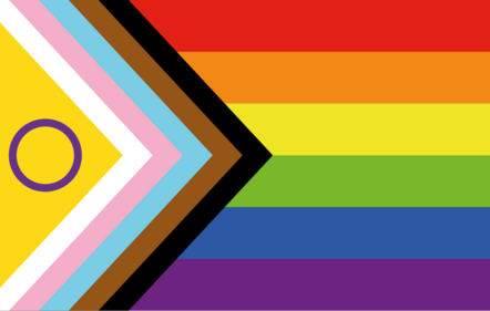 The intersex-inclusive progress pride flag. It was created in 2021 by Valentino Vecchietti. (Wikimedia Commons) The intersex-inclusive progress pride flag. It was created in 2021 by Valentino Vecchietti. (Wikimedia Commons)