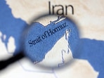 A map showing the Strait of Hormuz and Iran is seen in this illustration.