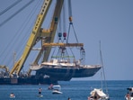 The hull of the superyacht Bayesian, which sank near Palermo, Sicily, on August 19, 2024, is pulled out of the sea off the village of Porticello to be taken to the nearby shipyard in Termini Imerese, Sunday, June 22, 2025. (AP Photo/Salvatore Cavalli) The hull of the superyacht Bayesian, which sank near Palermo, Sicily, on August 19, 2024, is pulled out of the sea off the village of Porticello to be taken to the nearby shipyard in Termini Imerese, Sunday, June 22, 2025. (AP Photo/Salvatore Cavalli)