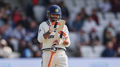 Ravindra Jadeja tried to put some fight in the end with unbeaten 25 off 40 balls but he didn't get support from the tail. (AP) Ravindra Jadeja tried to put some fight in the end with unbeaten 25 off 40 balls but he didn't get support from the tail. (AP)
