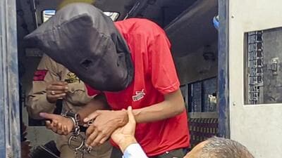 An accused, who was arrested by the National Investigation Agency for allegedly harbouring terrorists responsible for the Pahalgam terror attack, being produced before a court in Jammu on Monday. (PTI Photo)