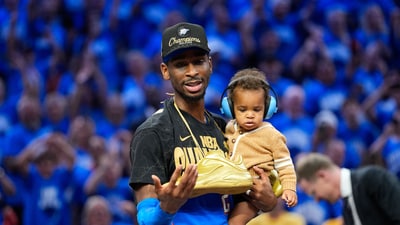 Oklahoma City Thunder guard Shai Gilgeous-Alexander (2) after winning game seven of the 2025 NBA Finals against the Indiana Pacers at Paycom Center. (IMAGN IMAGES via Reuters Connect)