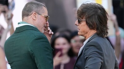 Brad Pitt, left, and Tom Cruise pose for photographers upon arrival at the premiere of the film 'F1 The Movie' on Monday, June 23, 2025, in London. (Scott A Garfitt/Invision/AP) Brad Pitt, left, and Tom Cruise pose for photographers upon arrival at the premiere of the film 'F1 The Movie' on Monday, June 23, 2025, in London. (Scott A Garfitt/Invision/AP)
