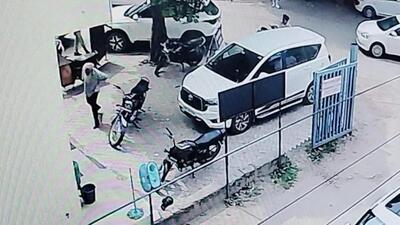 CCTV footage from a nearby house showing the victim being shot at outside Dheeman Document Centre on Tehsil Road, Zirakpur, on Monday. (HT File) CCTV footage from a nearby house showing the victim being shot at outside Dheeman Document Centre on Tehsil Road, Zirakpur, on Monday. (HT File)